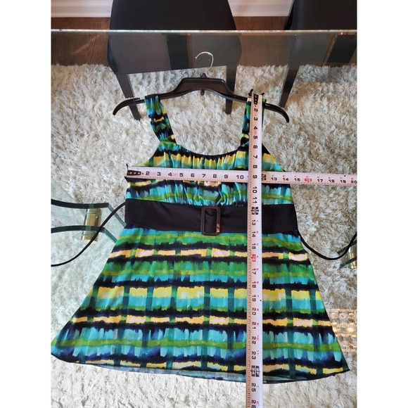 Iz Byer Women Multicolor Tie Dye Square Neck Sleeveless Belted Top Blouse Size M - Picture 7 of 10